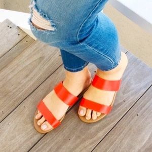 LC LAUREN CONRAD Red Slide Flat Band Sandals | Size 9 NWT